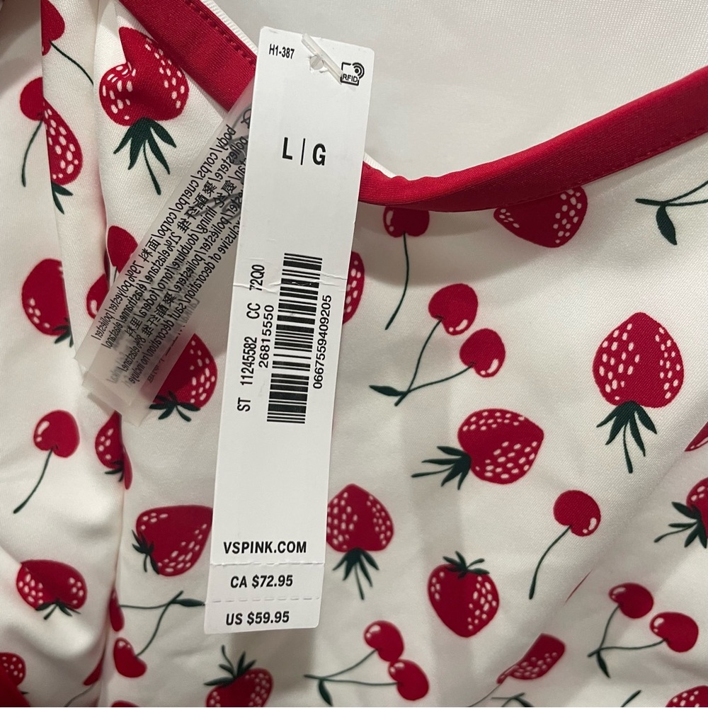 Pink by Frankie's Bikinis Marlow One-Piece Swimsuit Cherry Strawberry Large NWT - Picture 8 of 9
